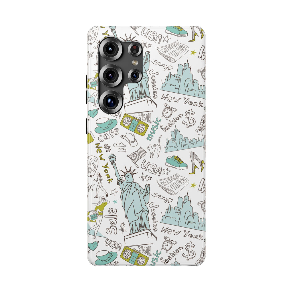 New York Doodle Phone Case — Travel-Inspired Impact-Resistant iPhone Cover