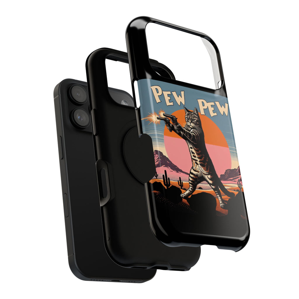 Phone Case - Retro 'Pew Pew' Shooting Cat Impact-Resistant Case