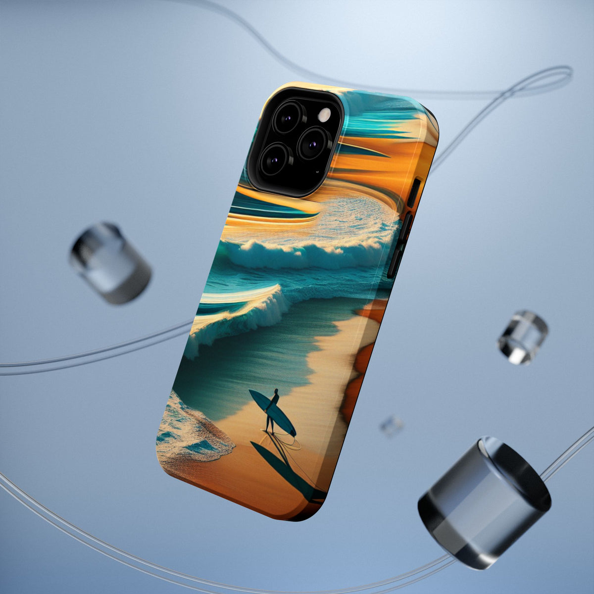 Surf Sunset Impact-Resistant Phone Case — Surfer Silhouette Beach Waves Design