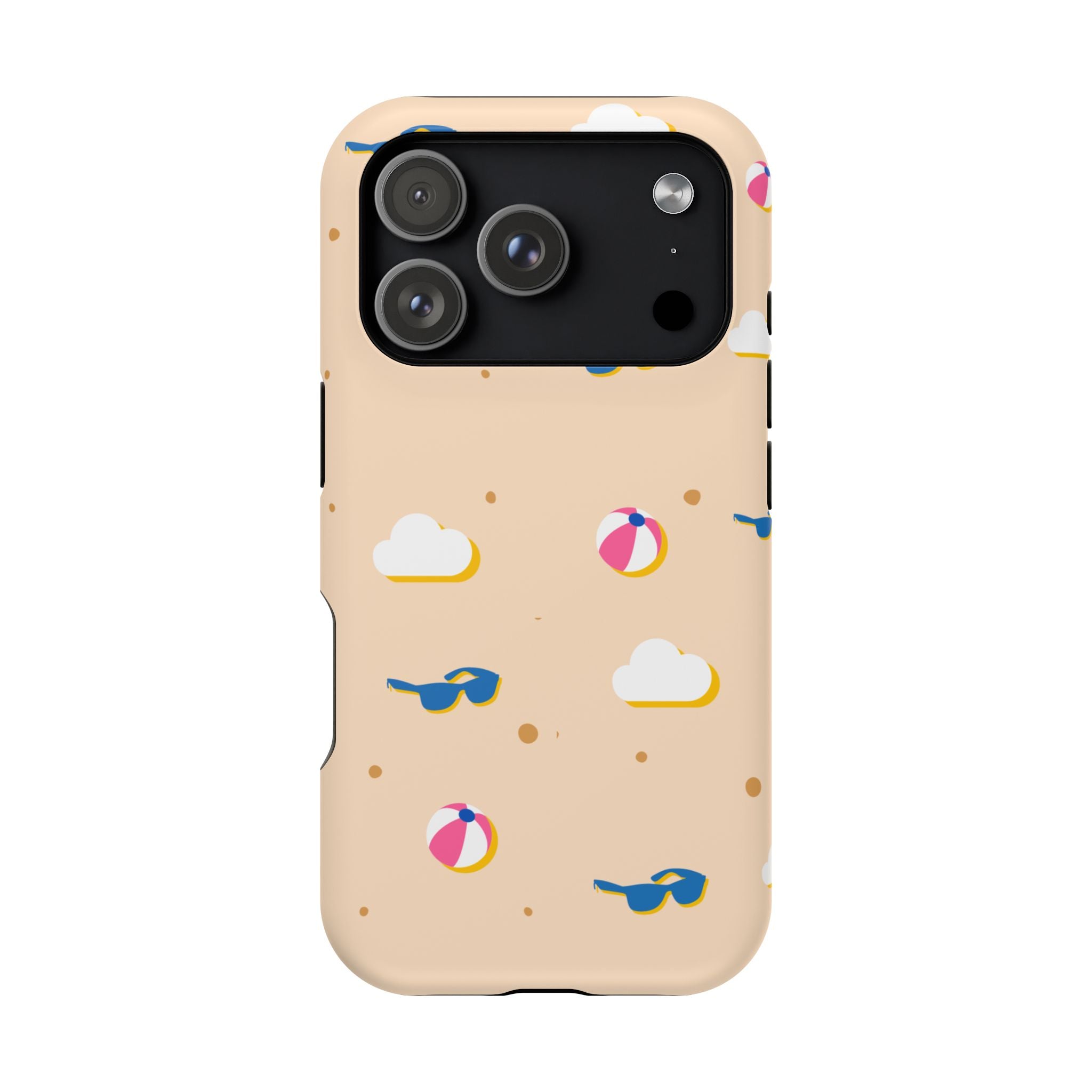 Beach Pattern Impact-Resistant Phone Case — Sunglasses, Beach Ball & Clouds Design