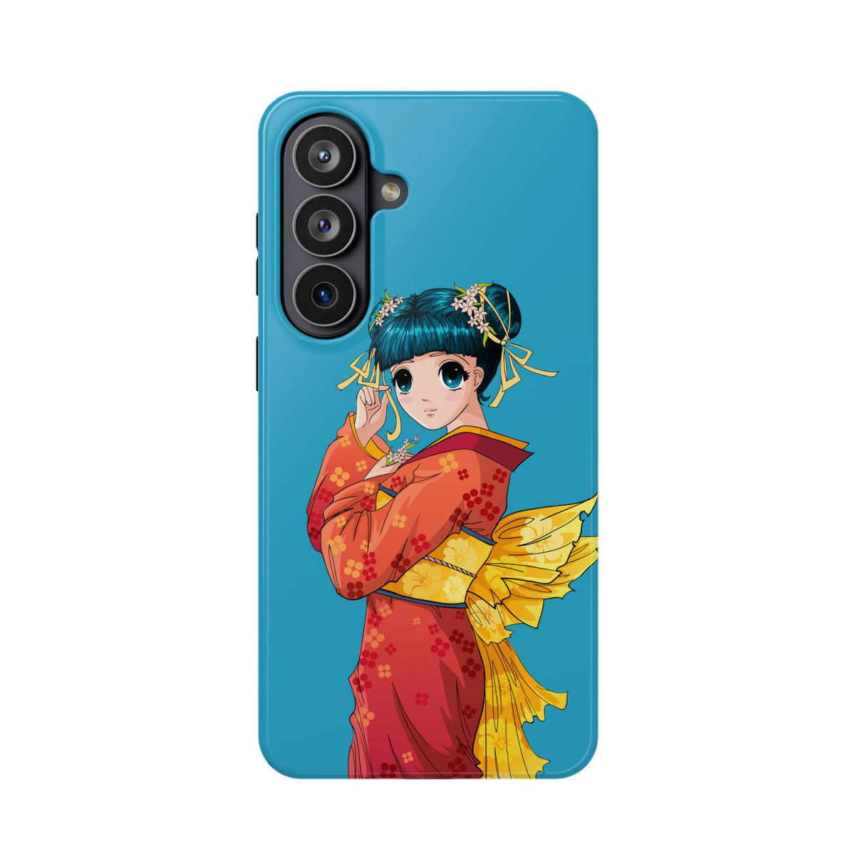 Impact-Resistant Phone Case — Cute Anime Girl in Kimono Design