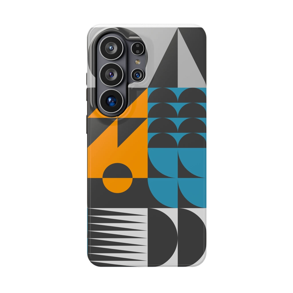 Impact-Resistant Phone Case — Mid-Century Geometric Pattern (Blue & Orange)