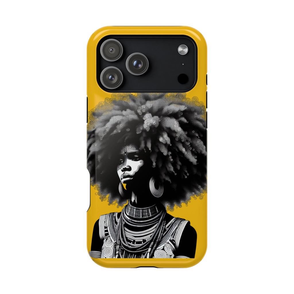 Impact-Resistant Phone Case — Afro Woman Portrait on Mustard Yellow