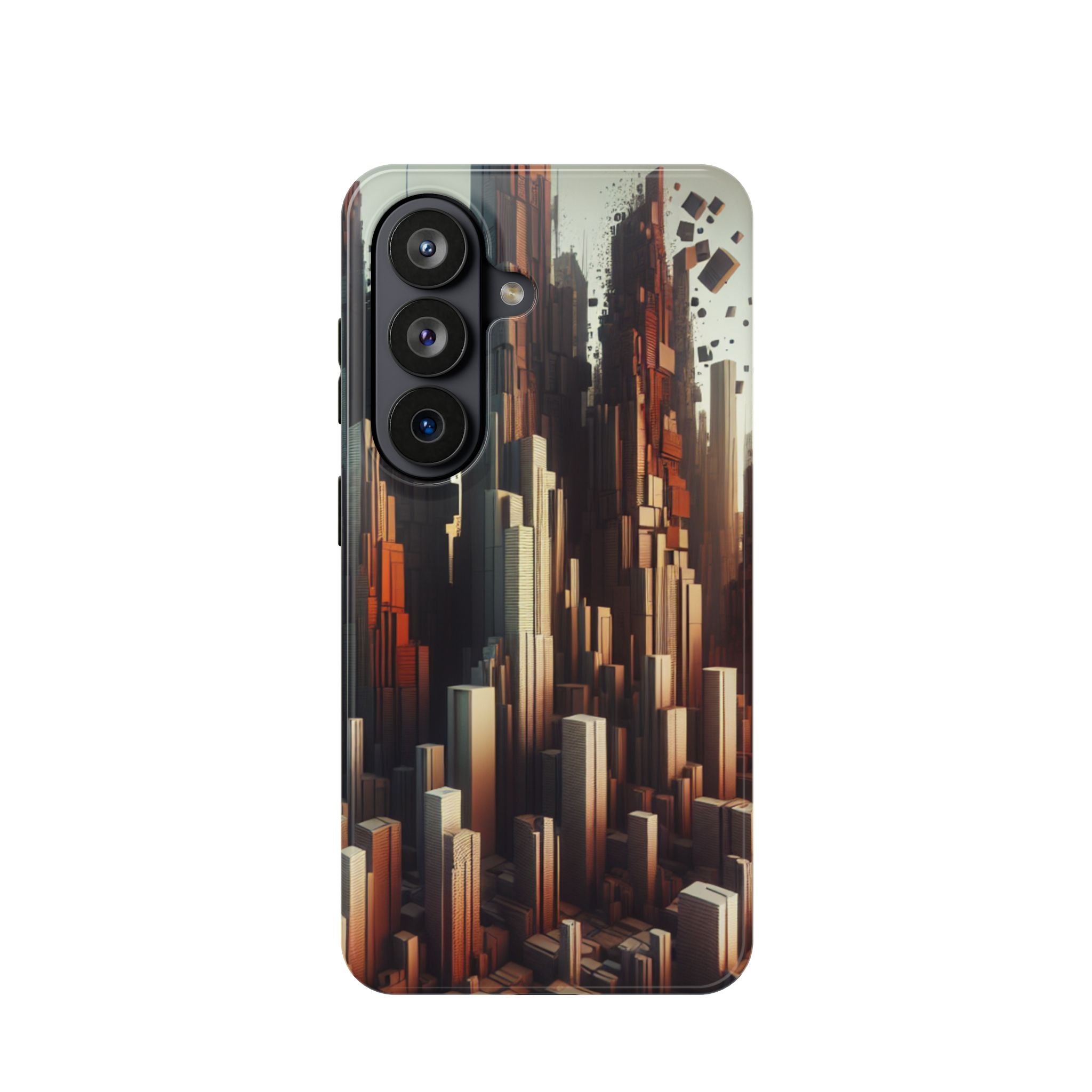 Urban Geometric Impact Resistant Phone Case - Futuristic Cityscape Design