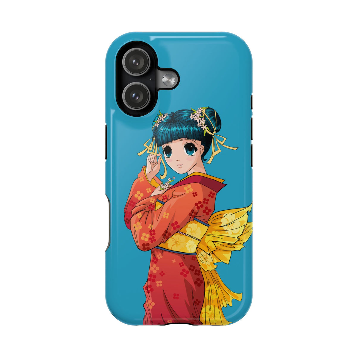 Impact-Resistant Phone Case — Cute Anime Girl in Kimono Design