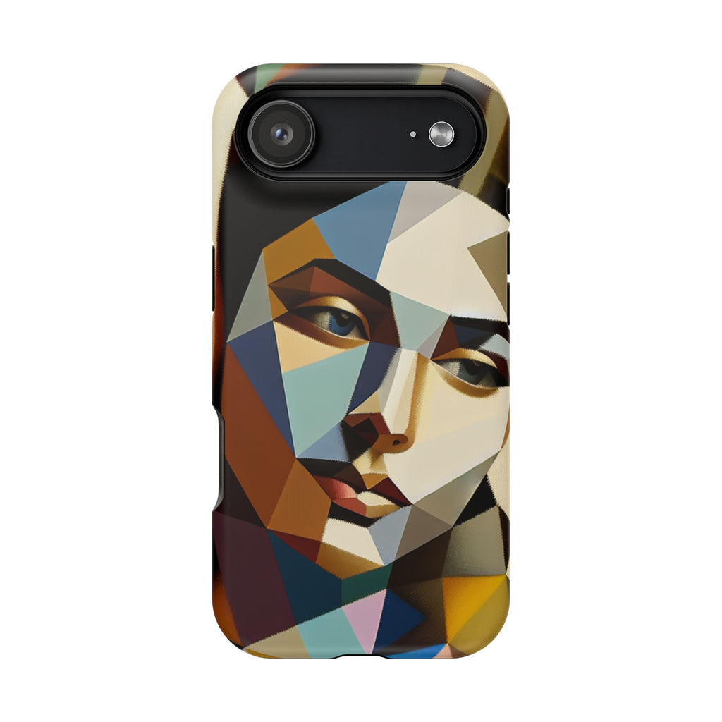 Geometric Portrait Impact-Resistant Phone Case — Abstract Cubist Face, Protective iPhone Cover