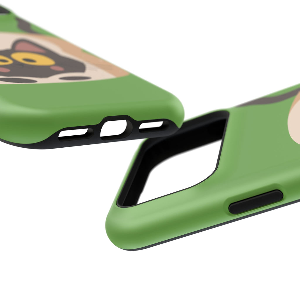 Cute Cat-in-Bread Impact-Resistant Phone Case – Green