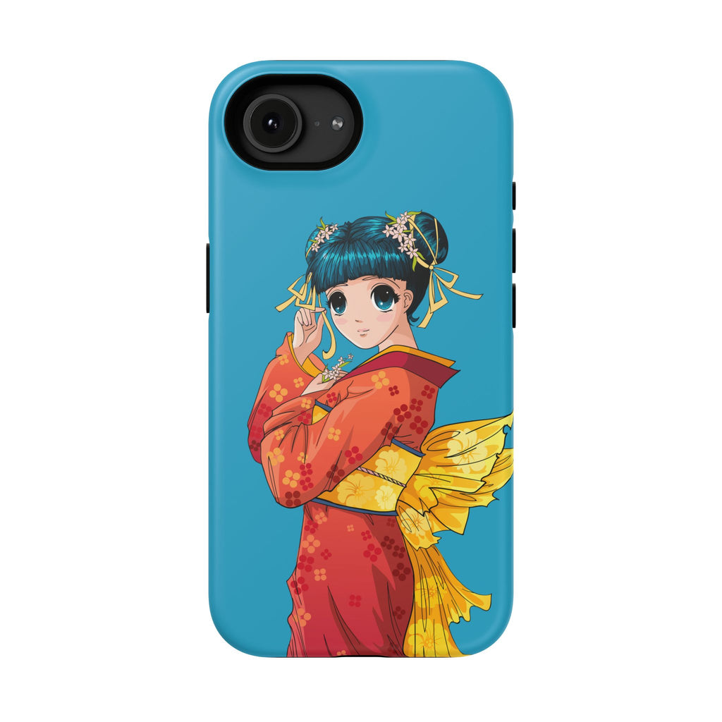 Impact-Resistant Phone Case — Cute Anime Girl in Kimono Design