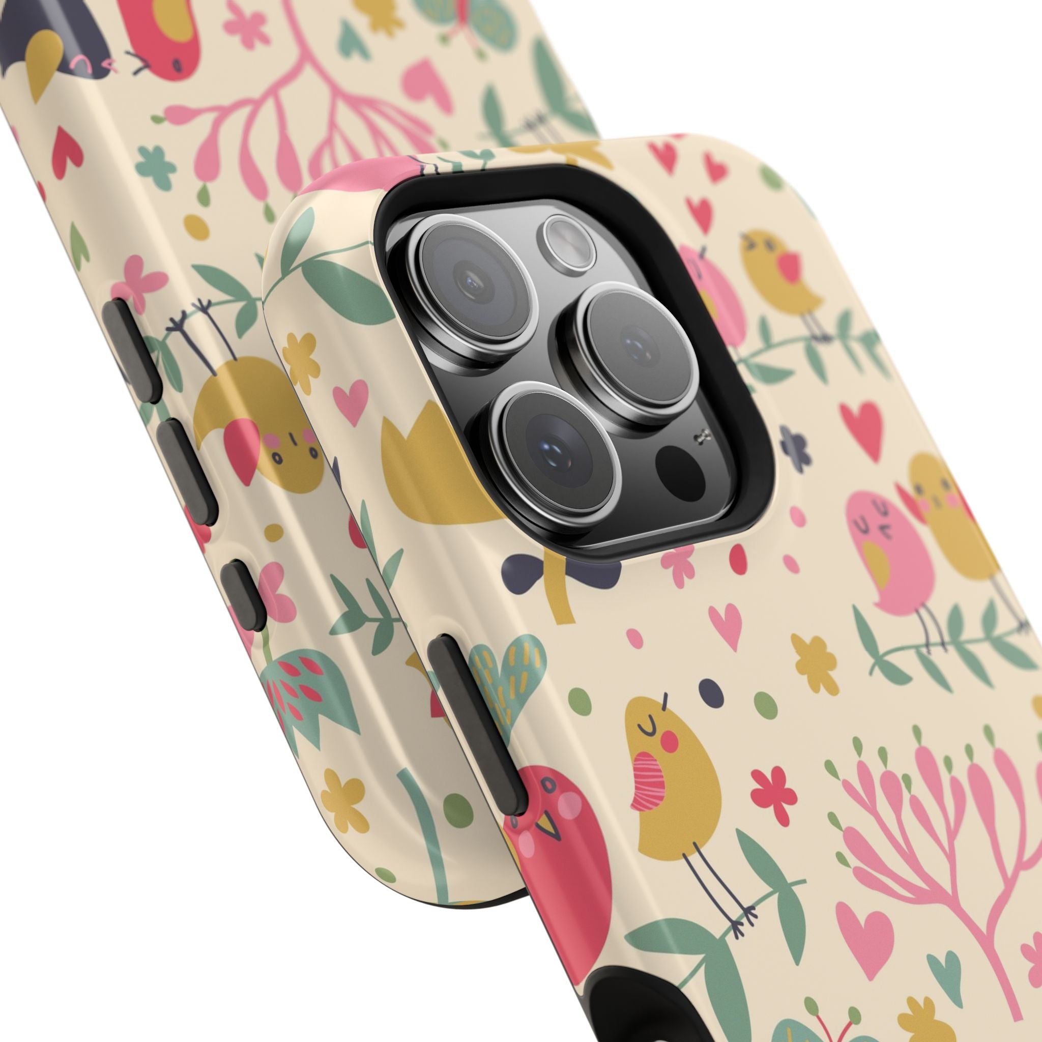 Cute Bird Floral Phone Case, Impact-Resistant