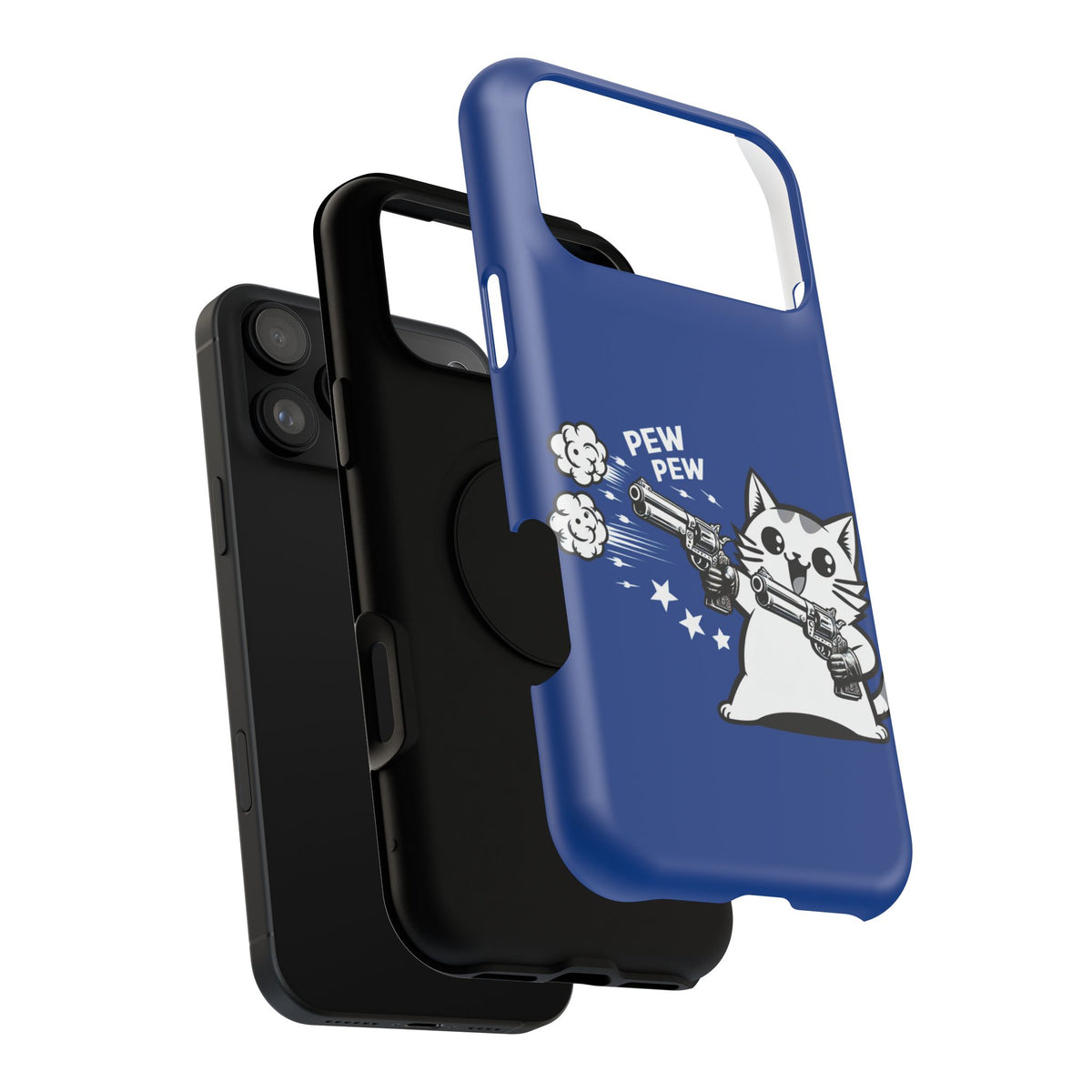 Phone Case — Blue "Pew Pew" Cat Impact-Resistant Case