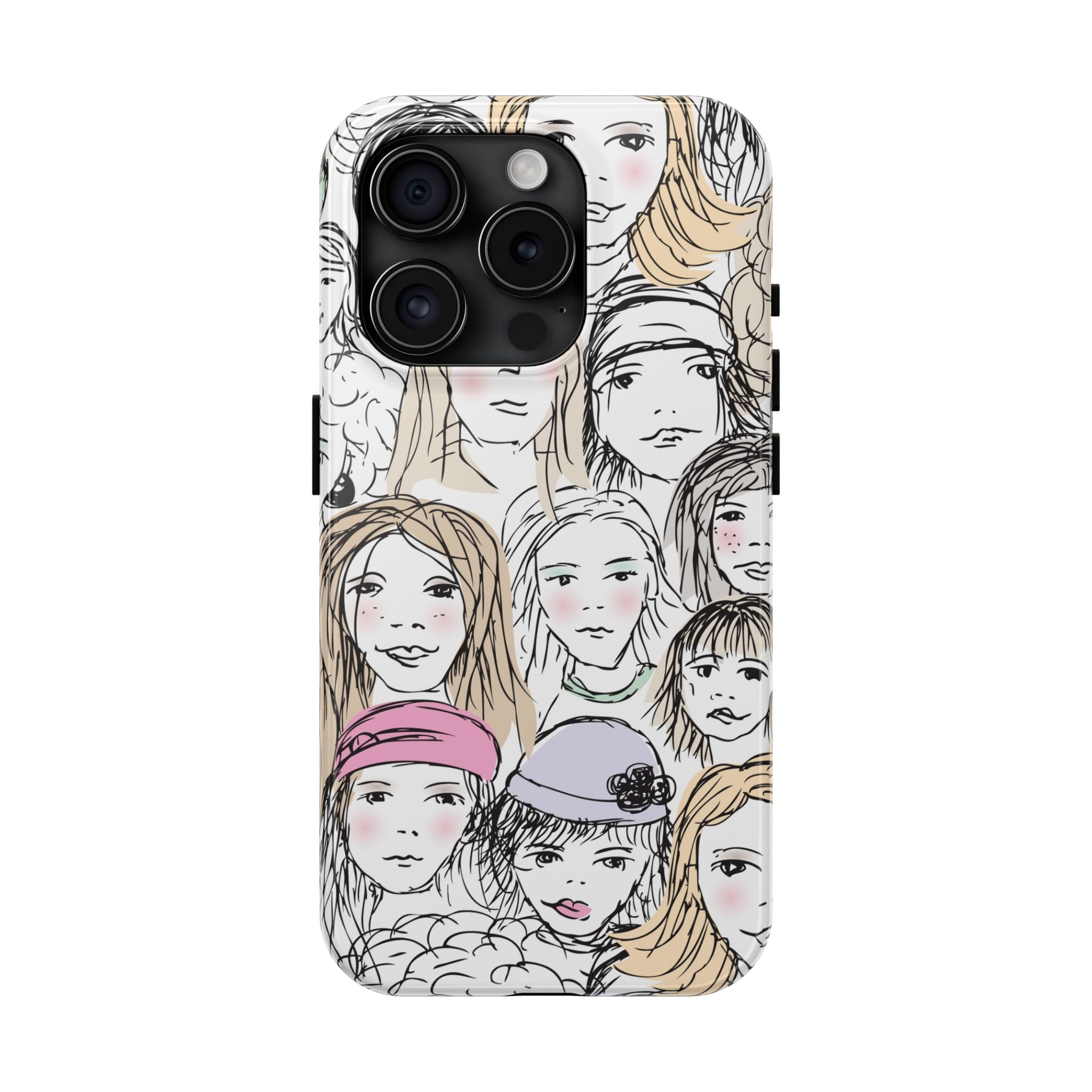 Phone Case — Hand-Drawn Faces Pattern
