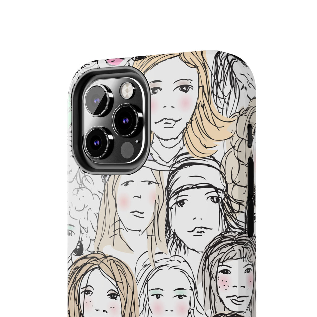 Phone Case — Hand-Drawn Faces Pattern
