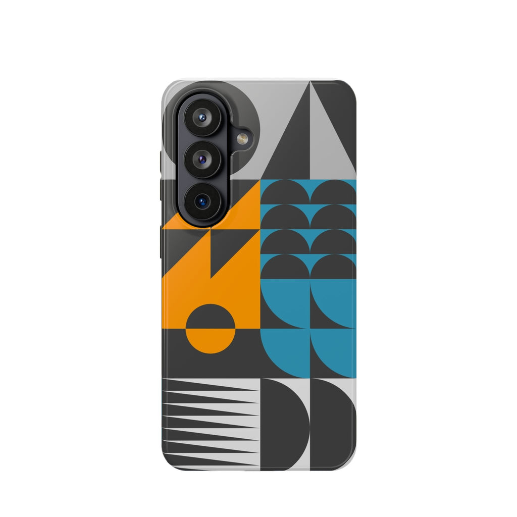 Impact-Resistant Phone Case — Mid-Century Geometric Pattern (Blue & Orange)