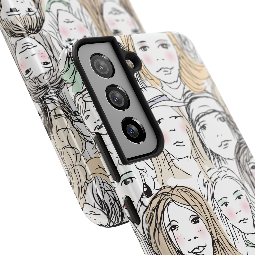 Phone Case — Hand-Drawn Faces Pattern