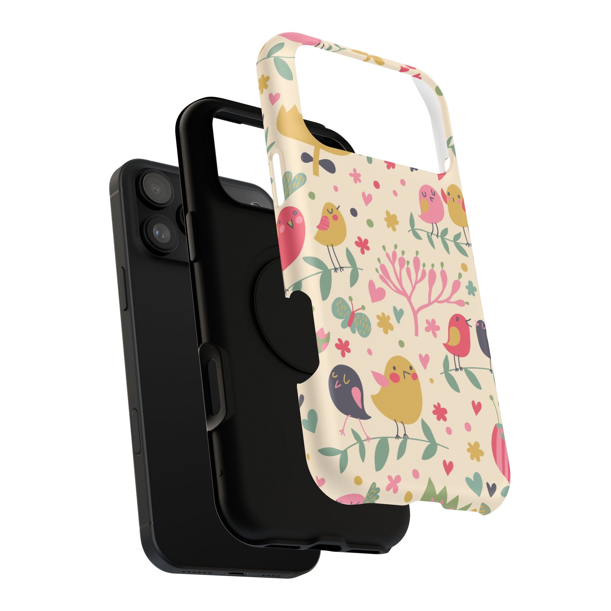 Cute Bird Floral Phone Case, Impact-Resistant