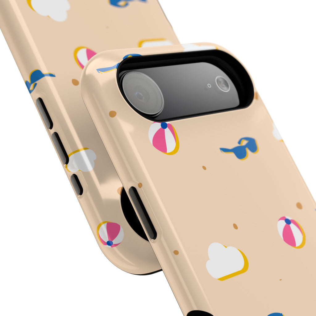 Beach Pattern Impact-Resistant Phone Case — Sunglasses, Beach Ball & Clouds Design