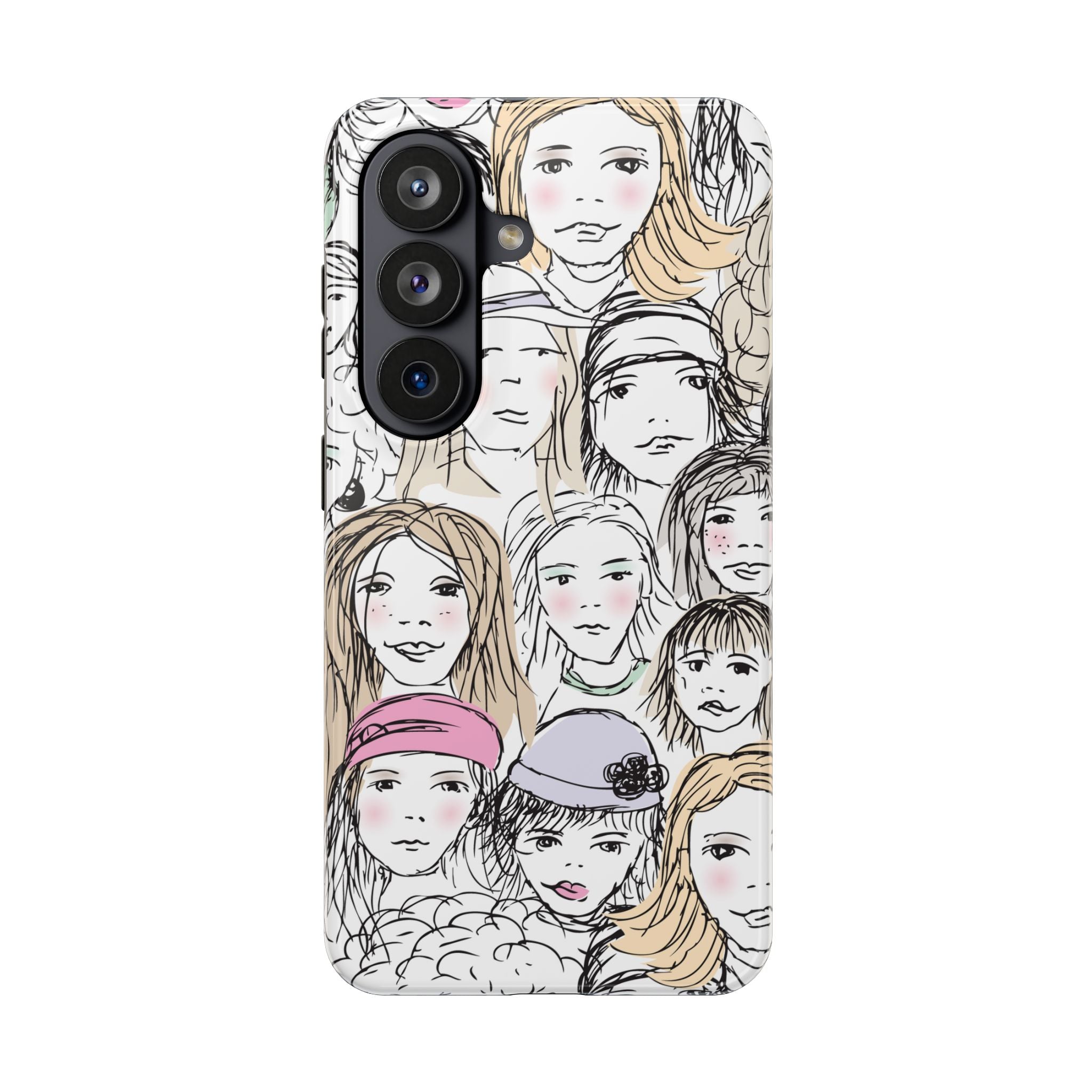 Phone Case — Hand-Drawn Faces Pattern