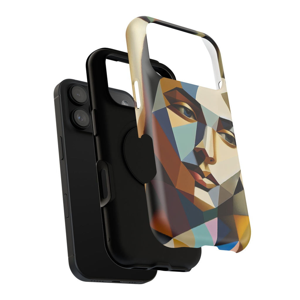 Geometric Portrait Impact-Resistant Phone Case — Abstract Cubist Face, Protective iPhone Cover