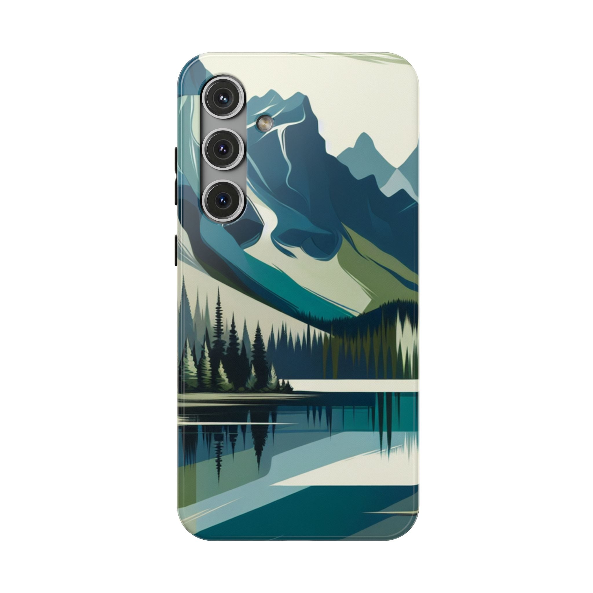Impact Resistant Phone Case - Mountain Lake with Forest Design