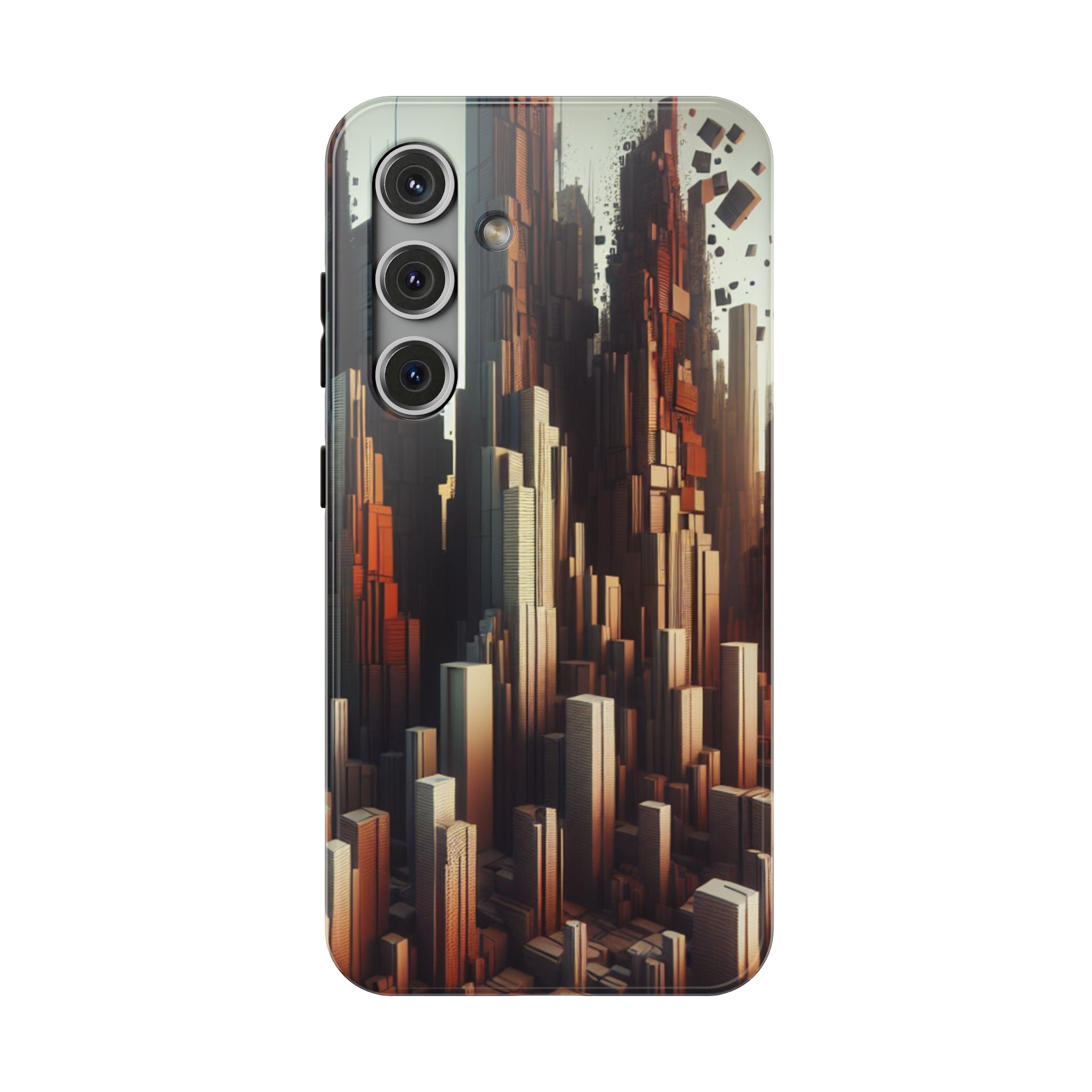 Urban Geometric Impact Resistant Phone Case - Futuristic Cityscape Design