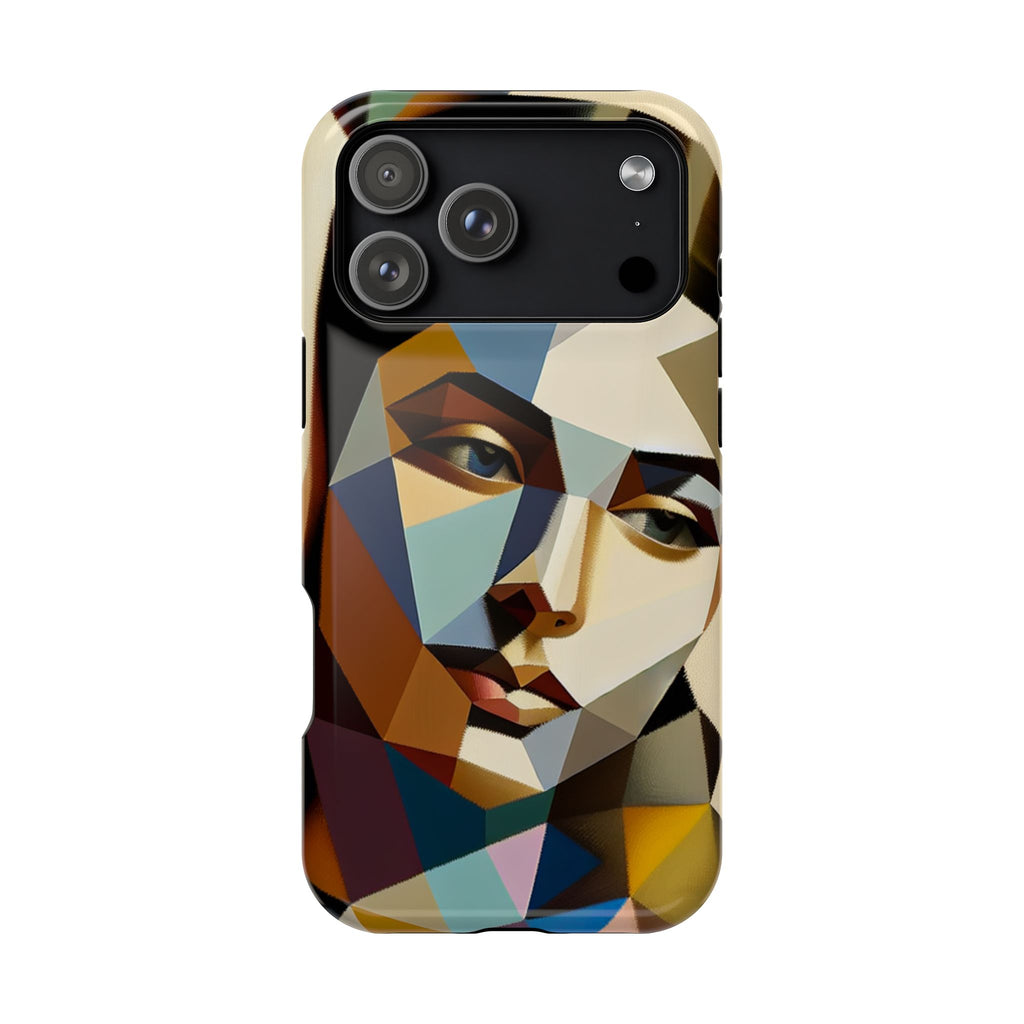 Geometric Portrait Impact-Resistant Phone Case — Abstract Cubist Face, Protective iPhone Cover