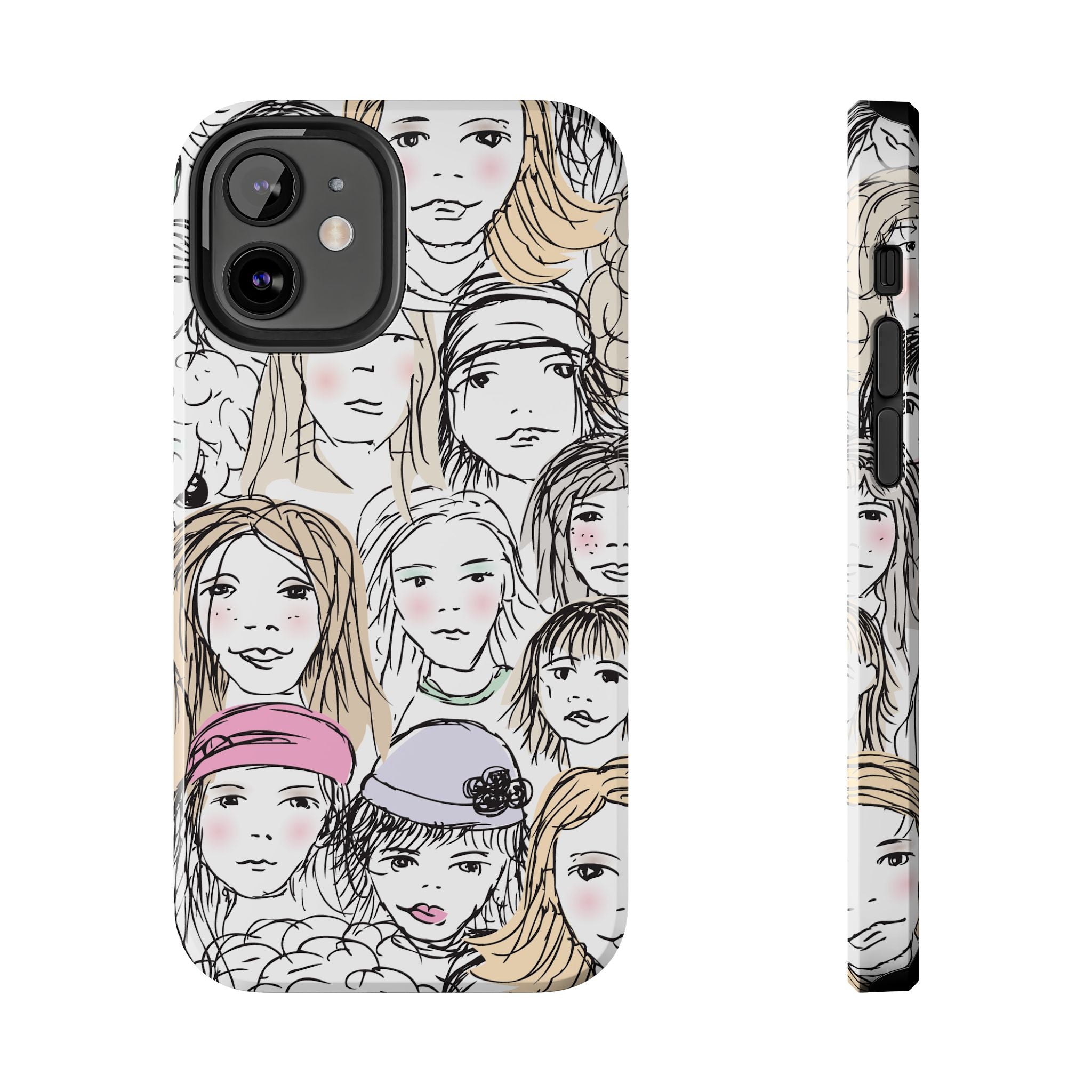 Phone Case — Hand-Drawn Faces Pattern