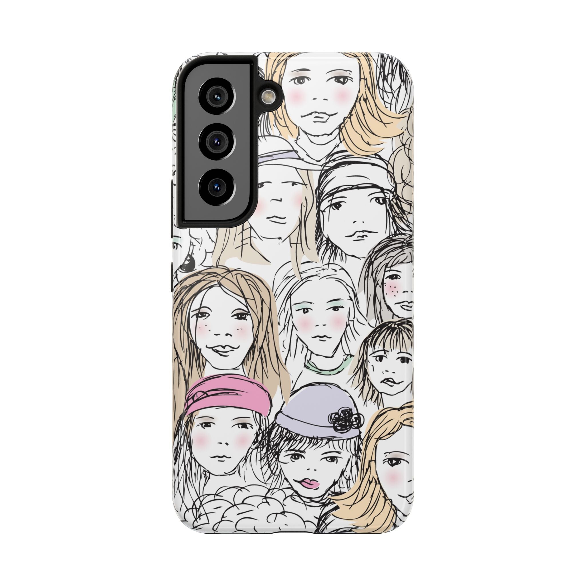 Phone Case — Hand-Drawn Faces Pattern
