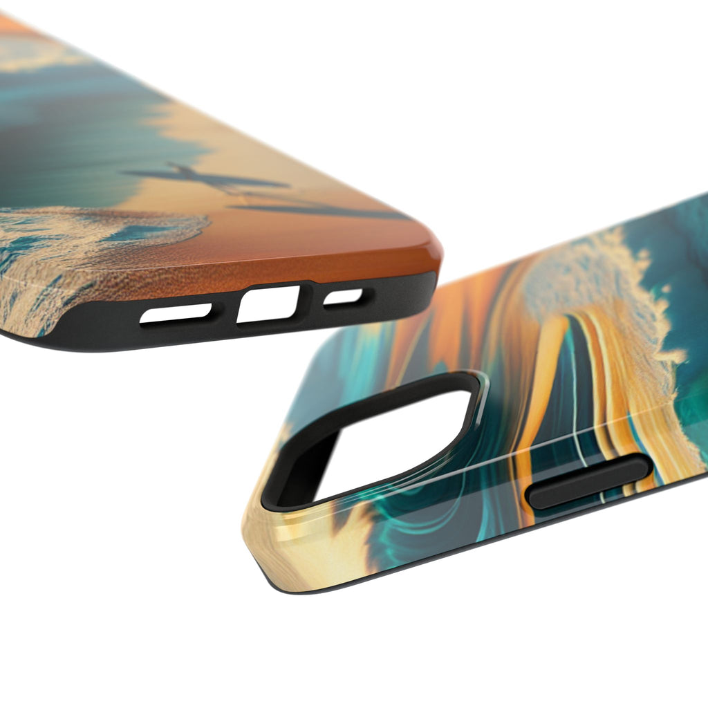 Surf Sunset Impact-Resistant Phone Case — Surfer Silhouette Beach Waves Design