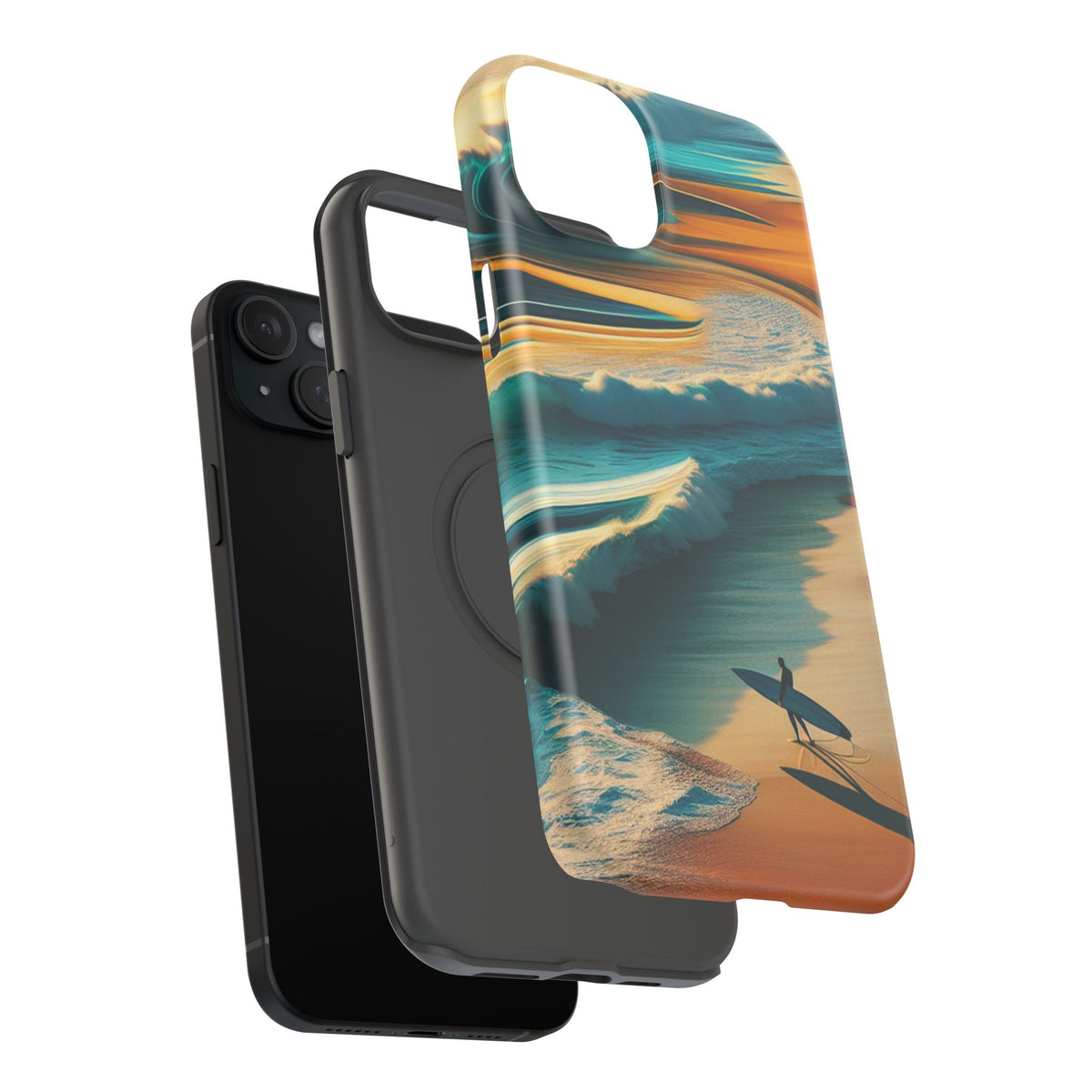 Surf Sunset Impact-Resistant Phone Case — Surfer Silhouette Beach Waves Design