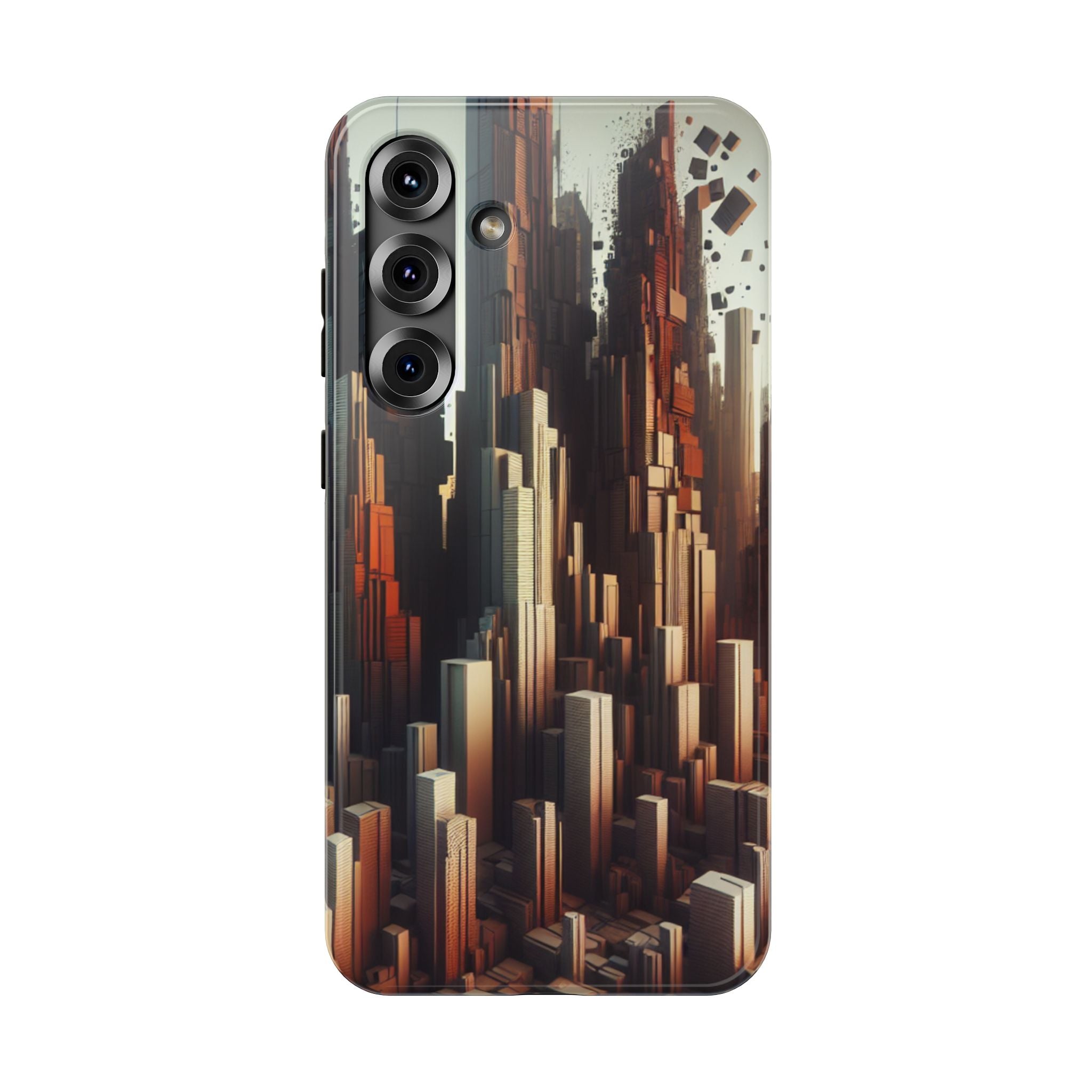 Urban Geometric Impact Resistant Phone Case - Futuristic Cityscape Design