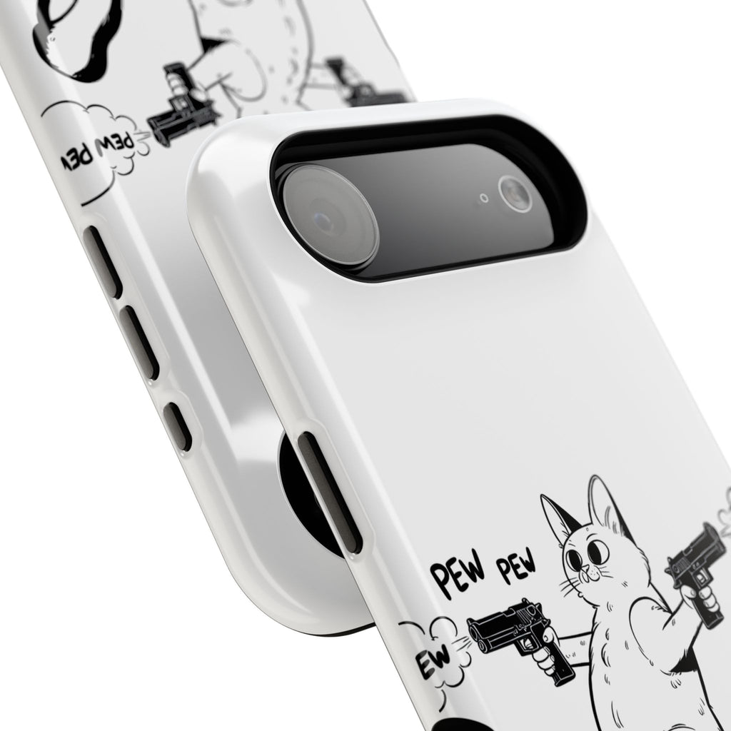 Cat Shooting 'Pew Pew' Phone Case — Impact-Resistant iPhone Cover
