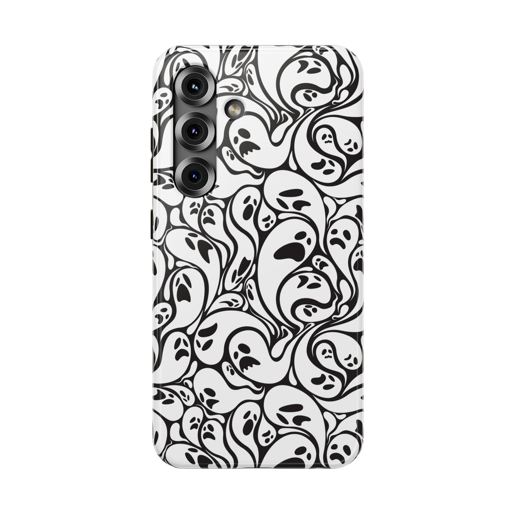 Phone Case — Black & White Ghost Pattern Impact-Resistant Case