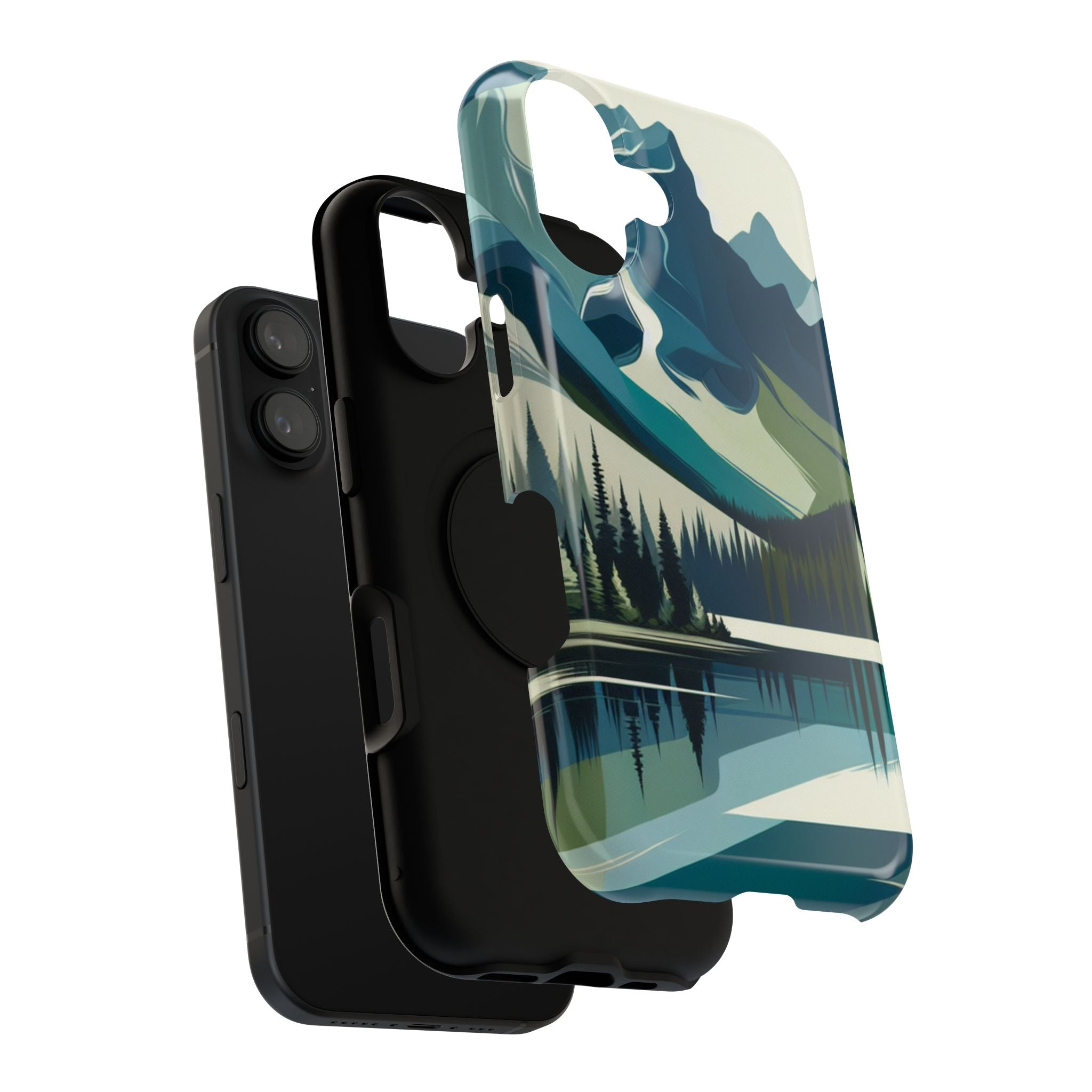 Impact Resistant Phone Case - Mountain Lake with Forest Design