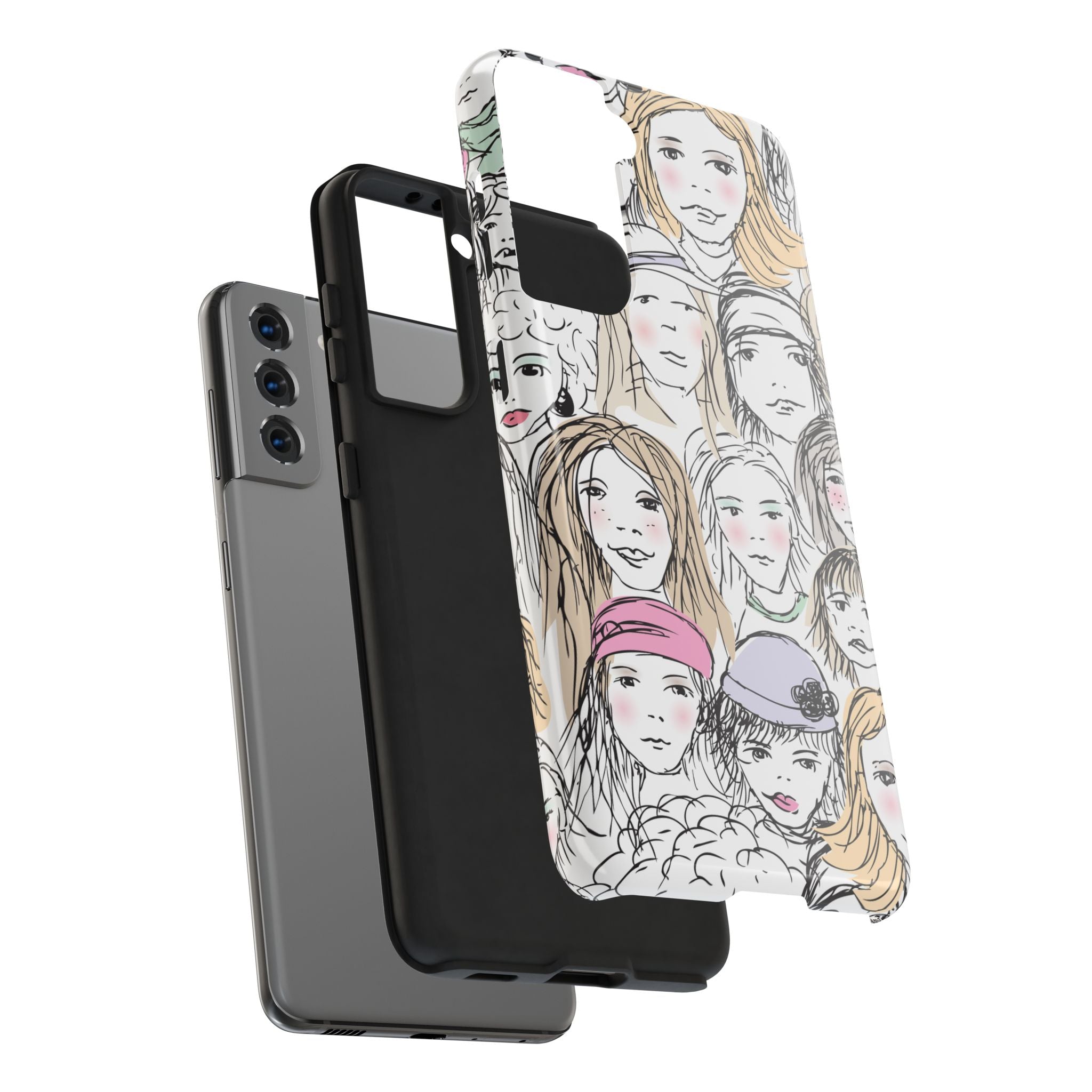 Phone Case — Hand-Drawn Faces Pattern