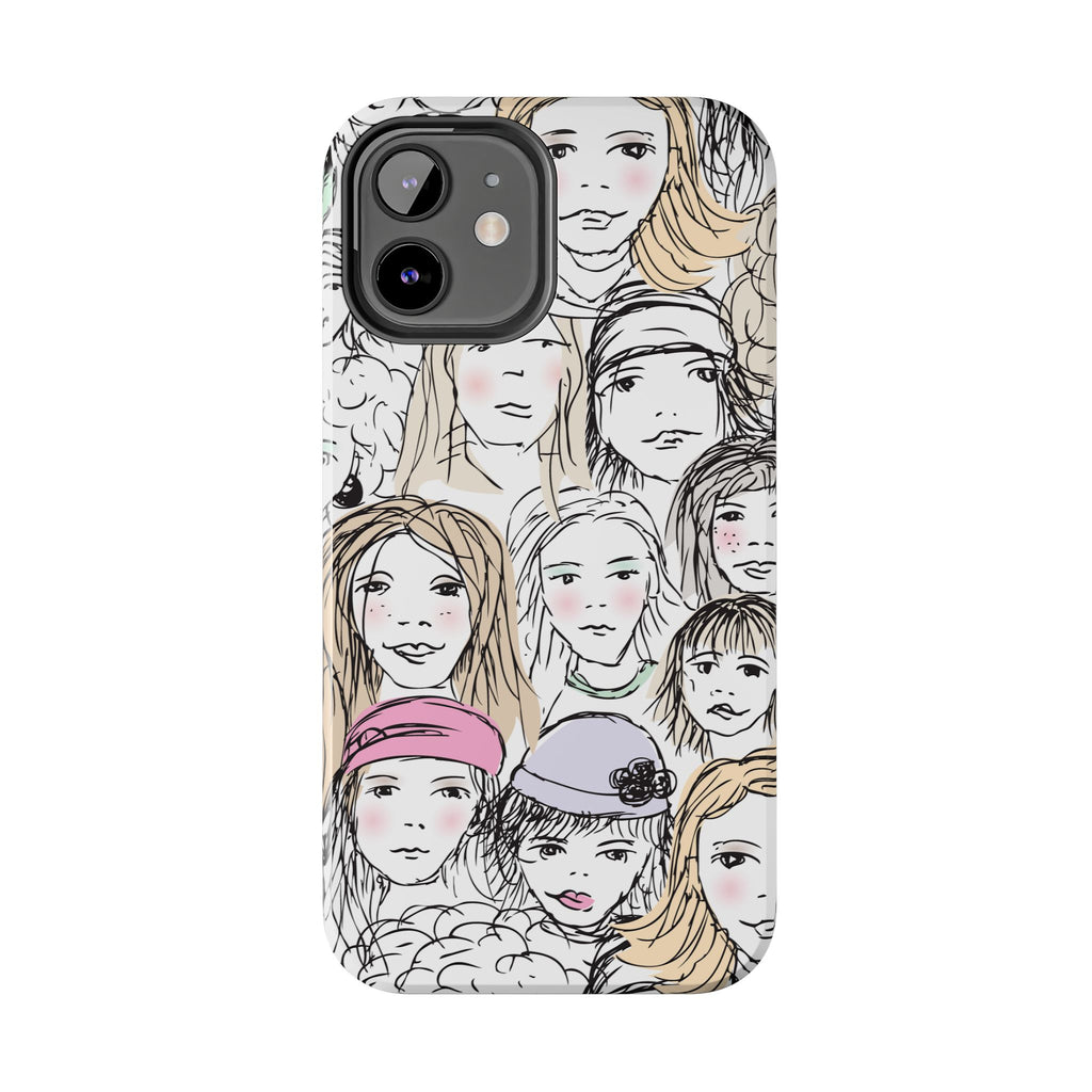Phone Case — Hand-Drawn Faces Pattern
