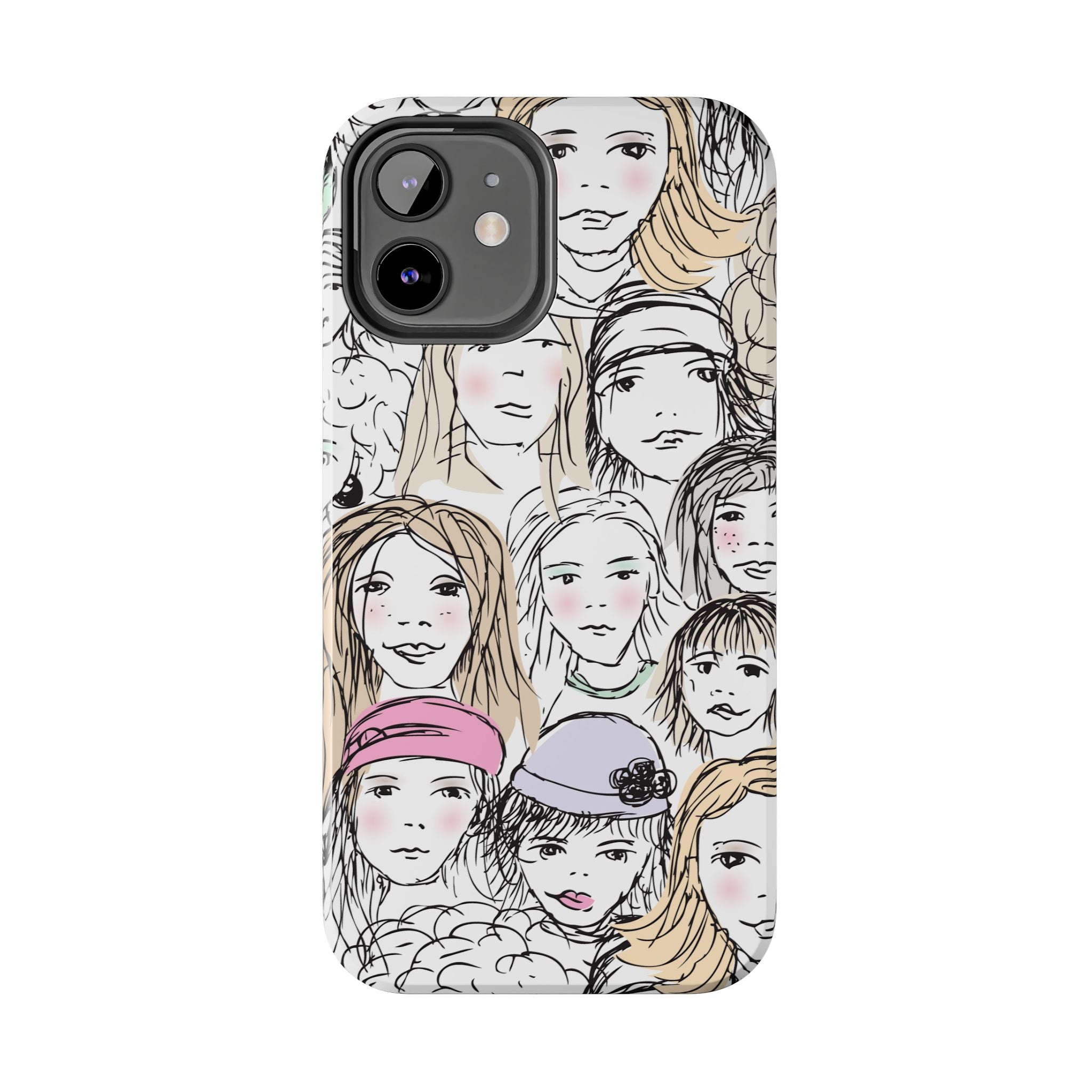 Phone Case — Hand-Drawn Faces Pattern