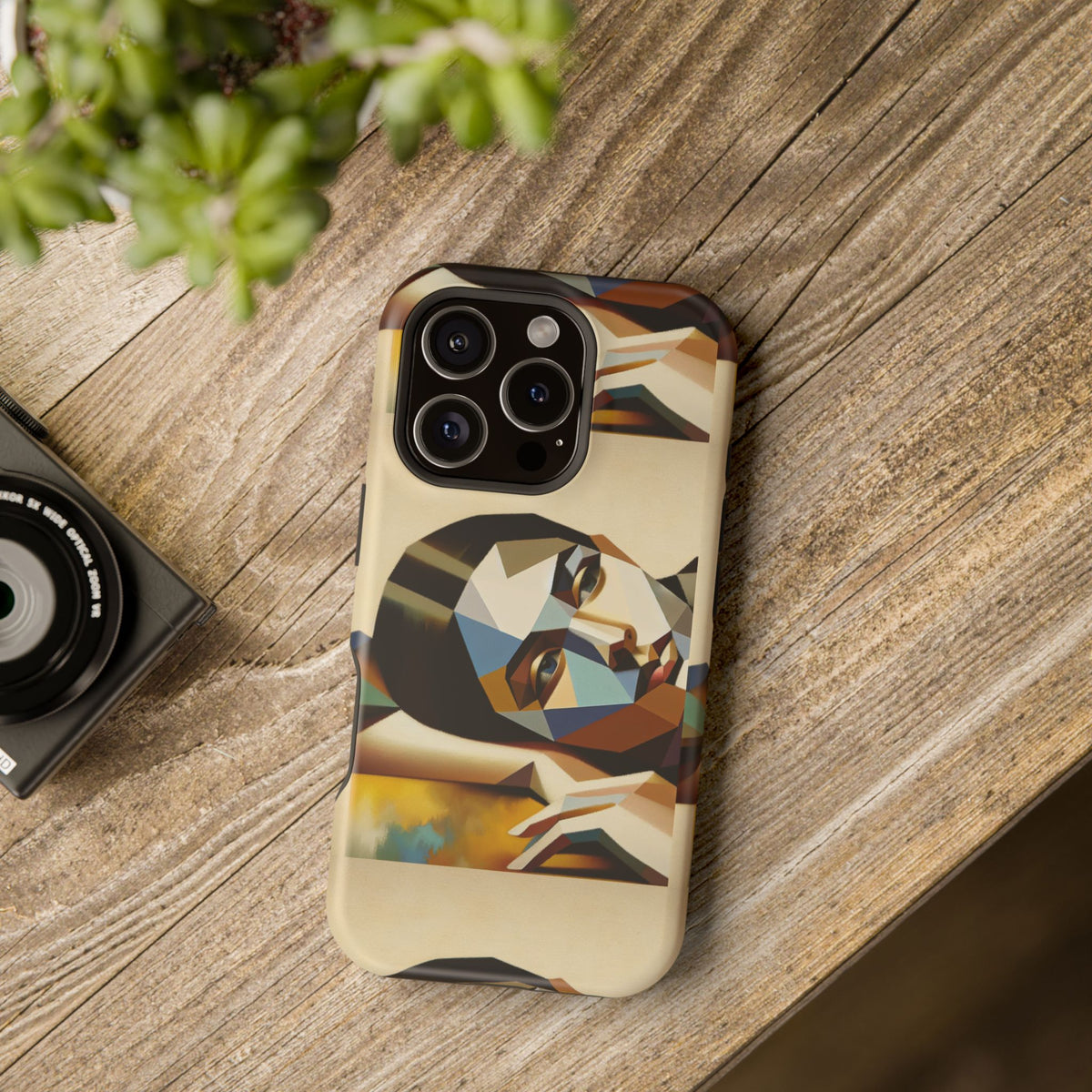 Geometric Portrait Impact-Resistant Phone Case — Abstract Face Art Protective Cover