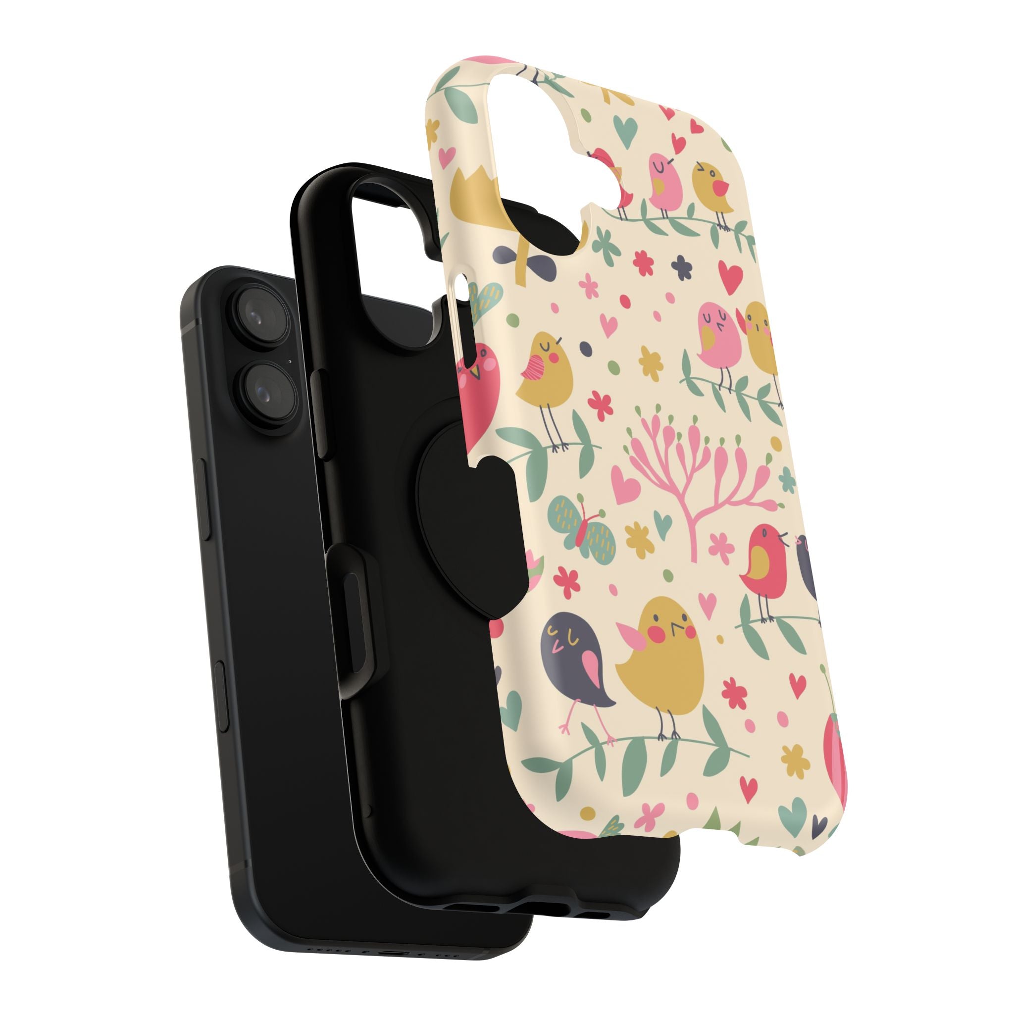 Cute Bird Floral Phone Case, Impact-Resistant