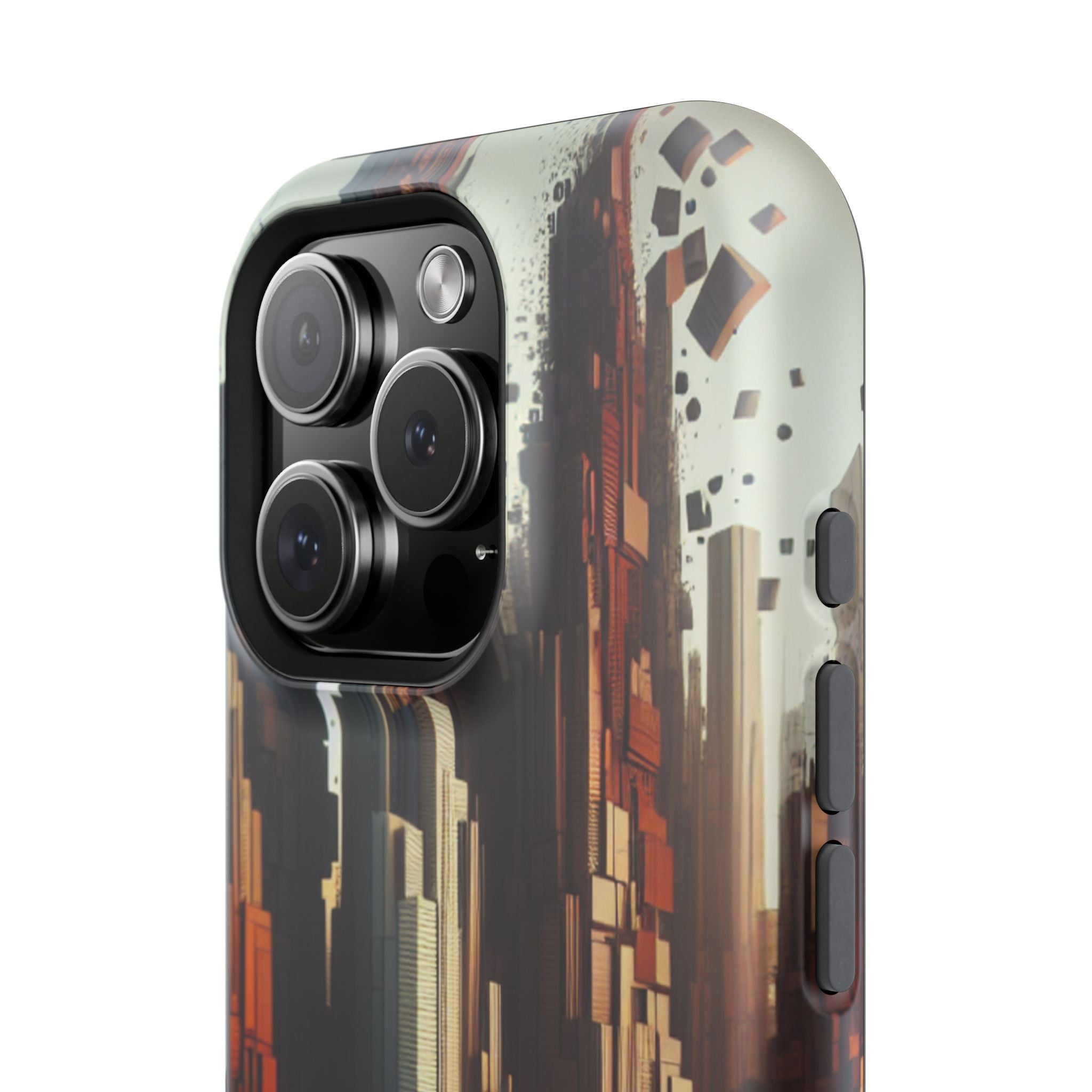 Urban Geometric Impact Resistant Phone Case - Futuristic Cityscape Design
