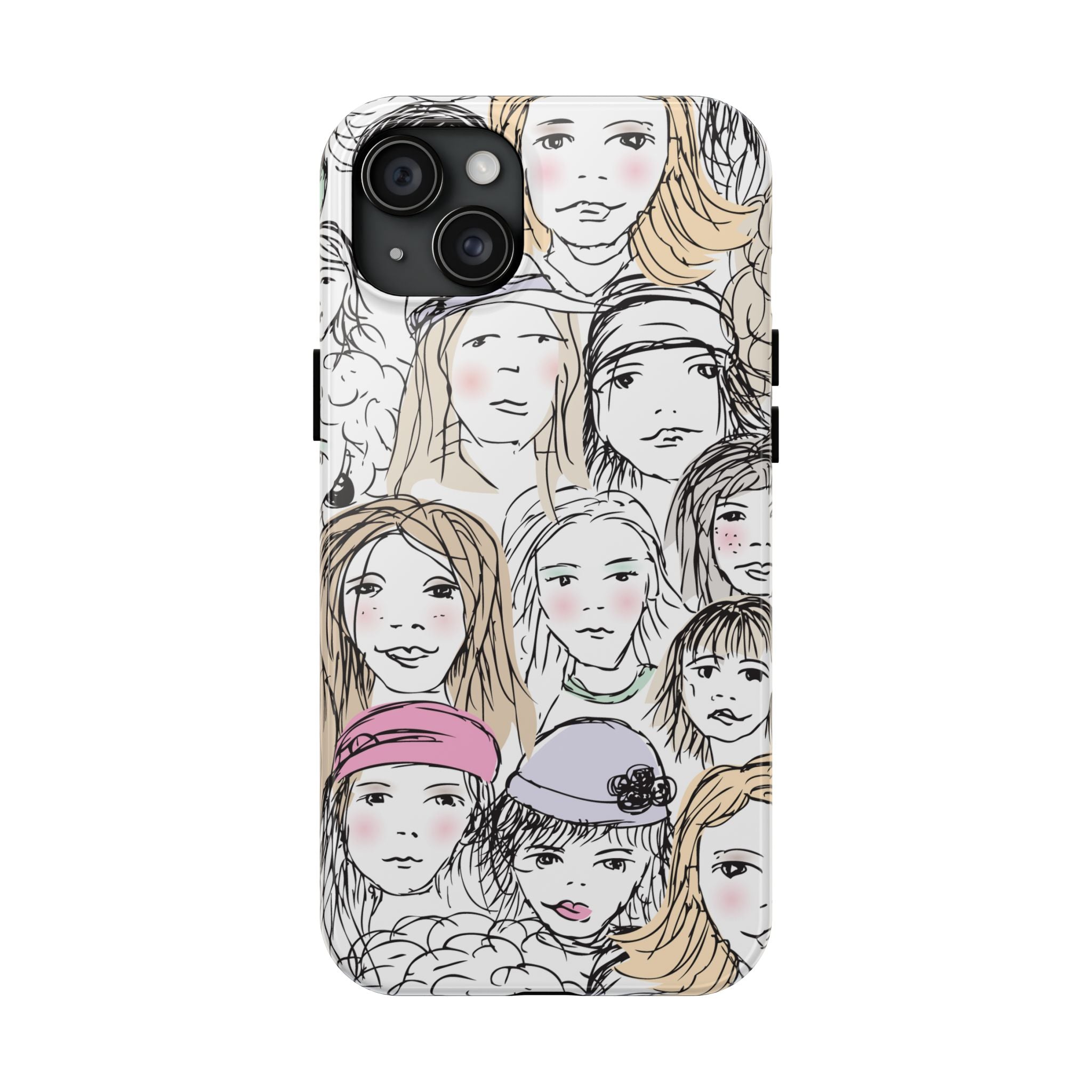 Phone Case — Hand-Drawn Faces Pattern