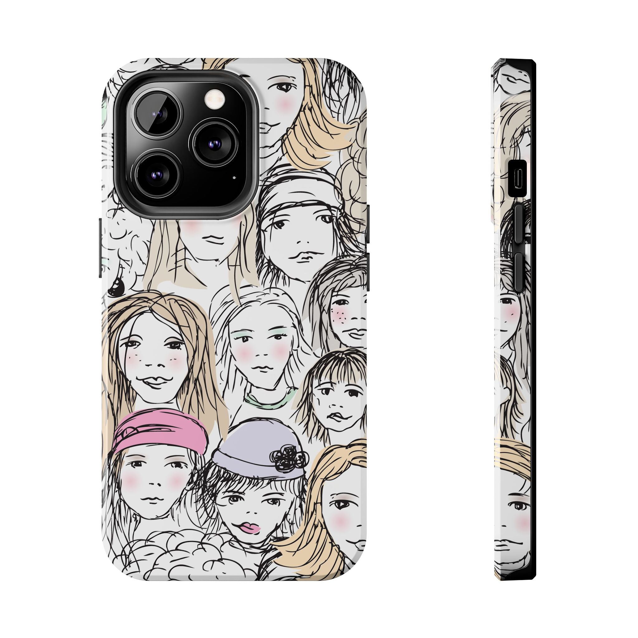 Phone Case — Hand-Drawn Faces Pattern