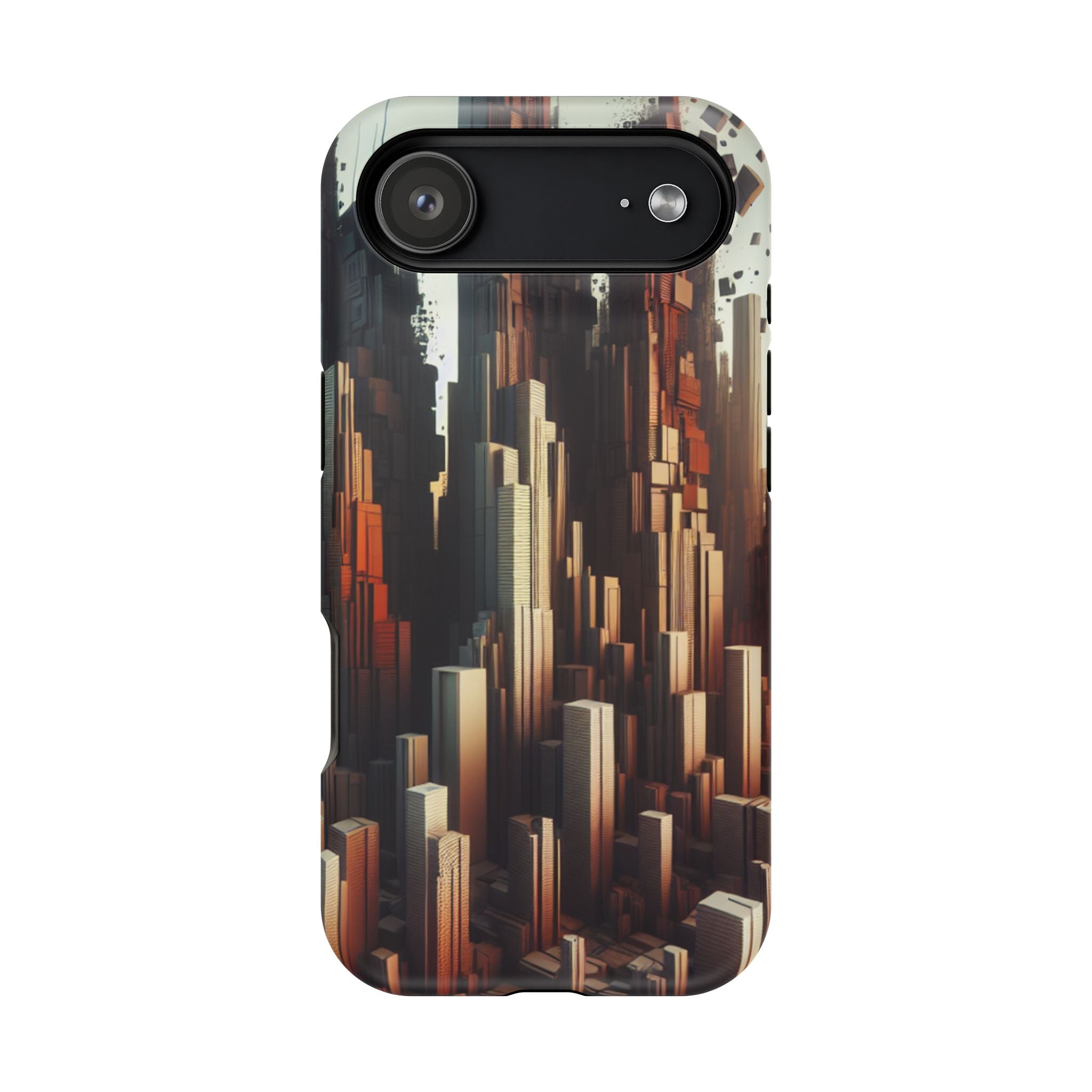 Urban Geometric Impact Resistant Phone Case - Futuristic Cityscape Design