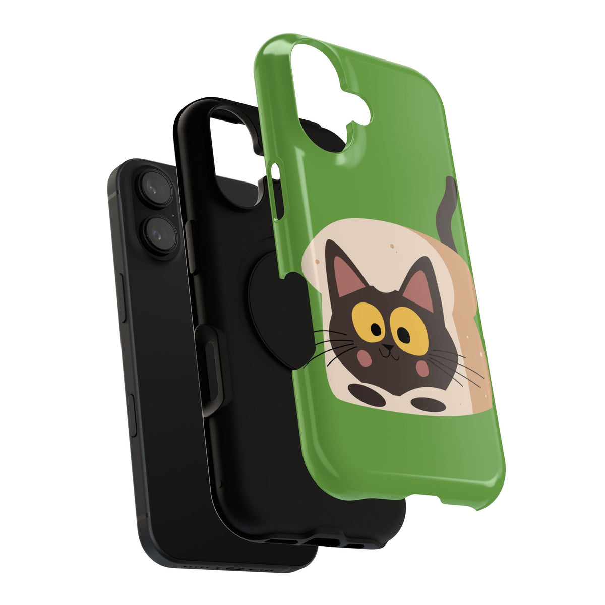 Cute Cat-in-Bread Impact-Resistant Phone Case – Green