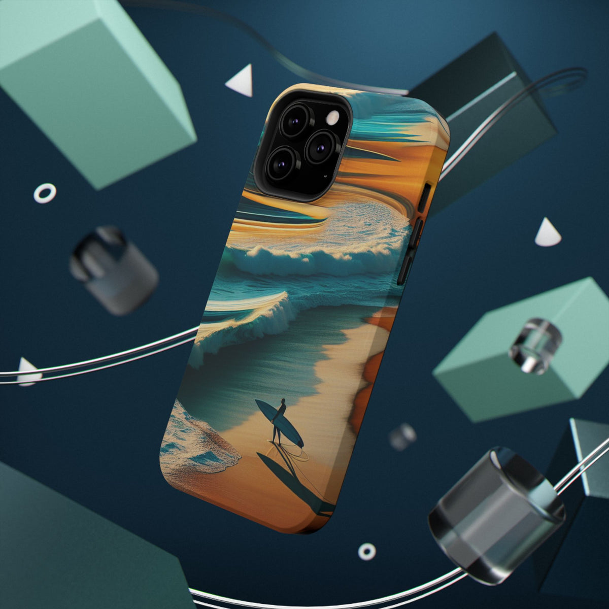 Surf Sunset Impact-Resistant Phone Case — Surfer Silhouette Beach Waves Design