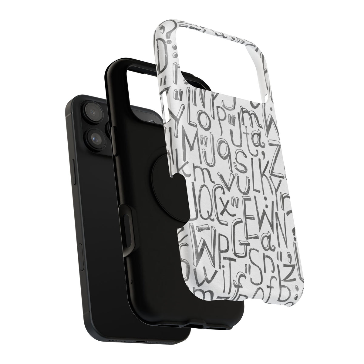 Monochrome Letter Pattern Impact-Resistant Case for iPhone