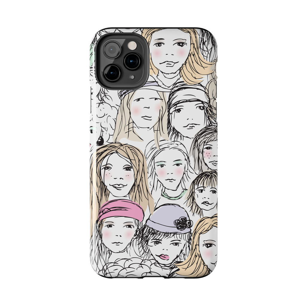 Phone Case — Hand-Drawn Faces Pattern