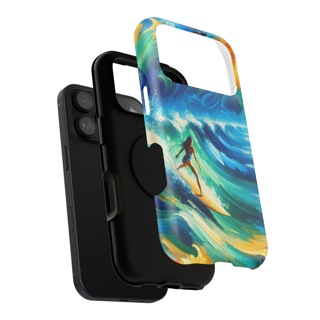 Surfer Wave Impact Phone Case – Vibrant Ocean Art Protective Cover