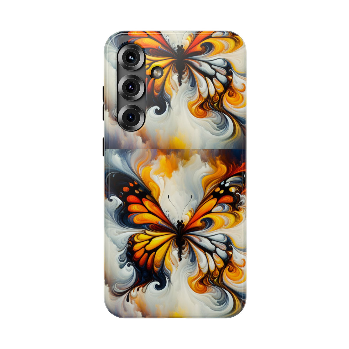 Impact-Resistant Phone Case — Orange & Black Swirl Butterfly Design