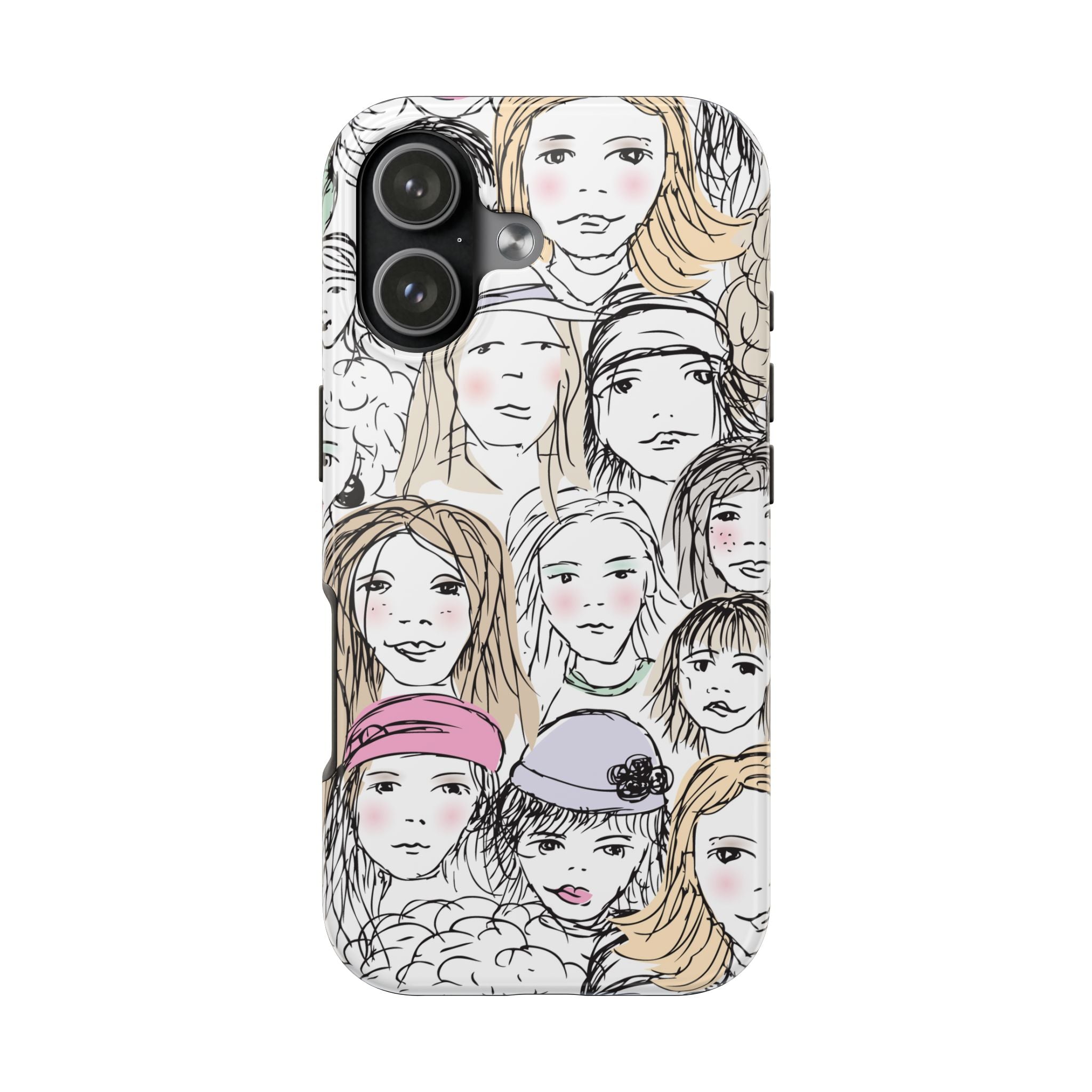 Phone Case — Hand-Drawn Faces Pattern