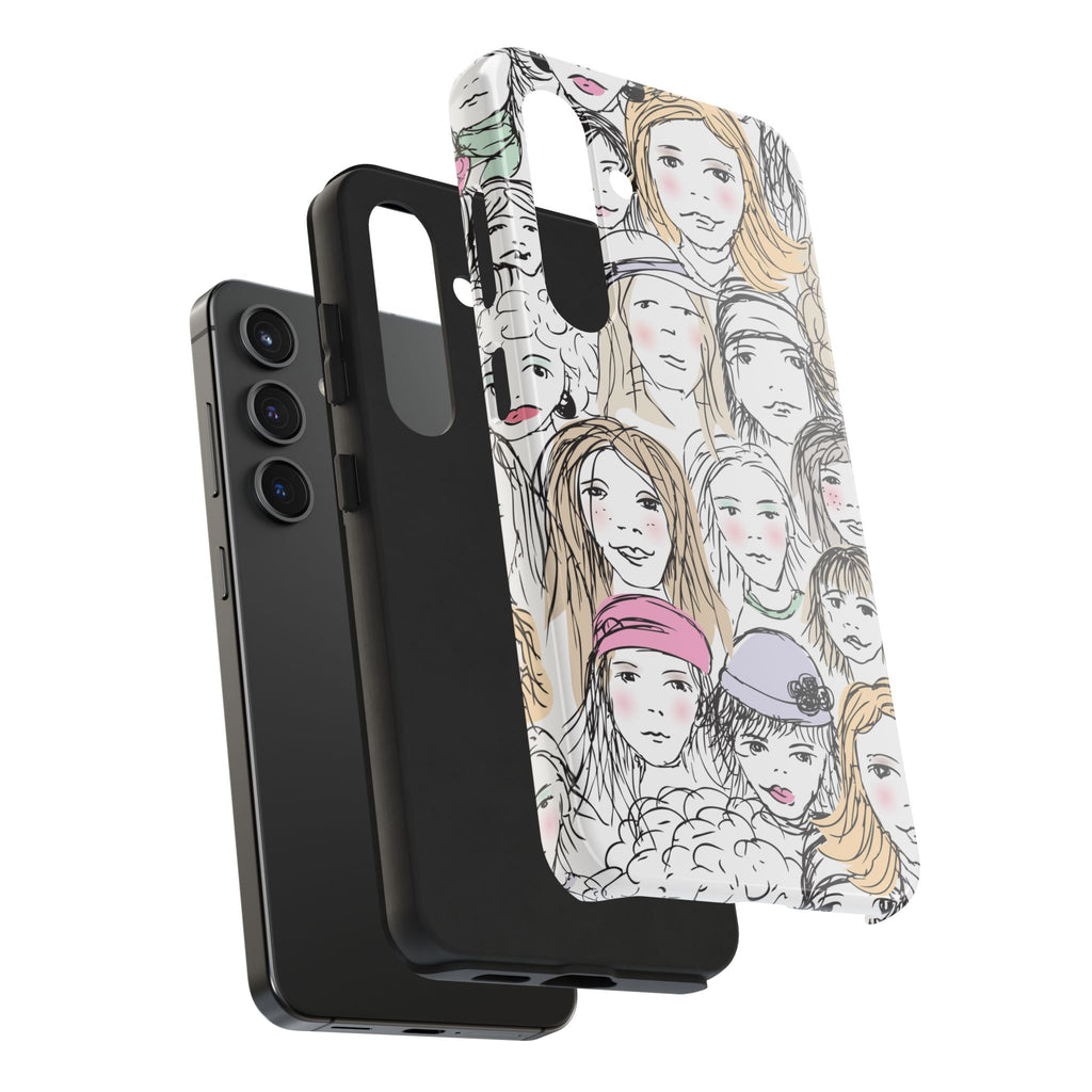 Phone Case — Hand-Drawn Faces Pattern